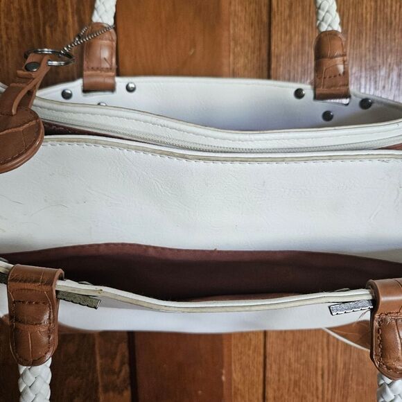 Bueno White Cognac Faux Leather Shoulder Purse Bag Key Cell Pockets Country Chic - Picture 8 of 15